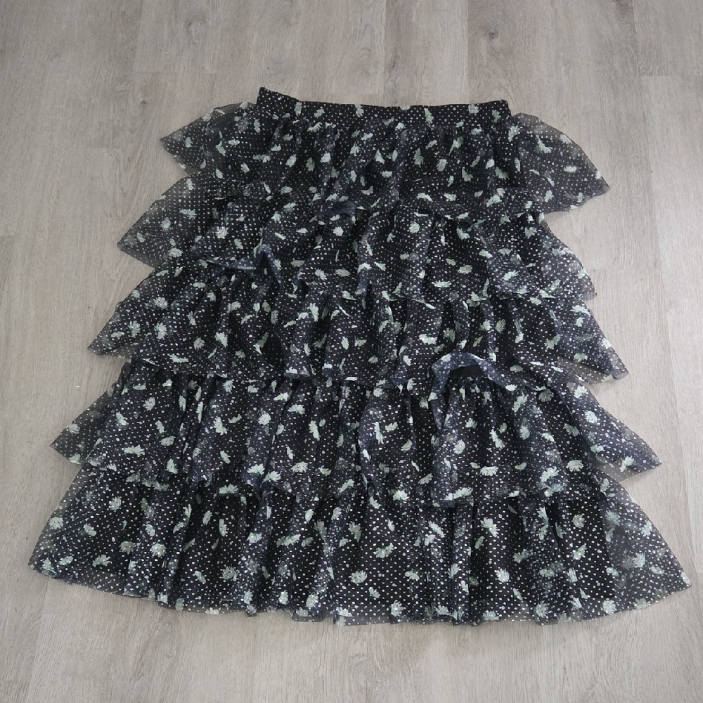 Cato‎ Black and White Ruffled Midi Skirt